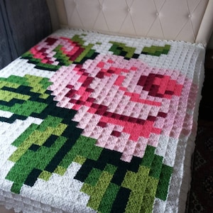 Manta afgana de ganchillo Grandma Square, manta hecha a mano con diseño de rosas para cama doble, manta para cama tamaño king, regalo navideño único para mujer