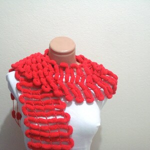 Red pom pom Scarf with fringe, accessories for women, intelligent gift, soft mulberry fashion scarf, Valentines day gift for her