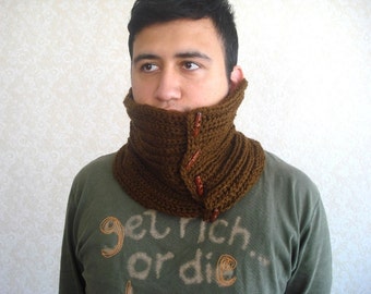 dikke herenkap, aardachtige chocoladebruine herensjaal, nekwarmer cadeau voor mannen vader grootvader, herenkap met knopen, vaderdagcadeaus