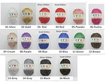 100g cordenet crossstitch thread, viscose yarn, silver black rayon lurex sparkly metallic Glitter crochet Ayda Simli kordenet