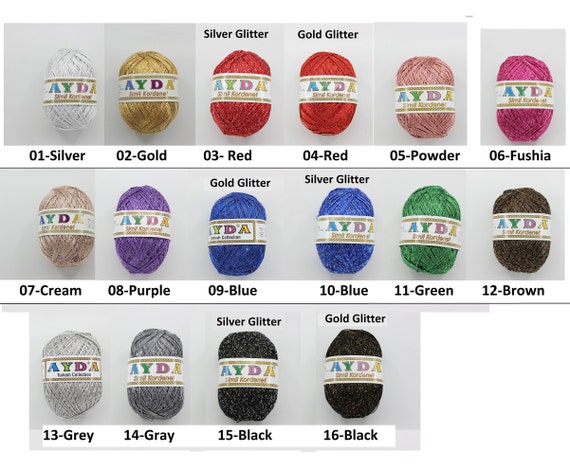 100g cordenet crossstitch thread, viscose yarn, silver black rayon lurex sparkly metallic Glitter crochet Ayda Simli kordenet