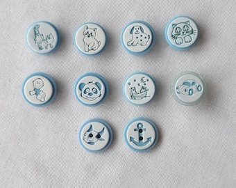 Blue baby Buttons, baby knitting plastic buttons, blue car animal bear kitty dog baby patterned baby buttons