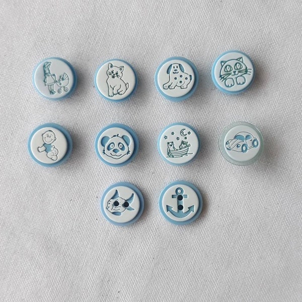 Blue baby Buttons, baby knitting plastic buttons, blue car animal bear kitty dog baby patterned baby buttons