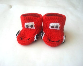 red taxi Cars Baby Booties, baby slippers, newborn shoes, crochet baby booties 0 12 month baby, crochet baby shoes, baby socks