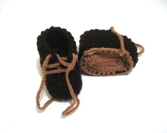 Beige Brown Crochet baby boy shoes,  0 12 month baby Booties