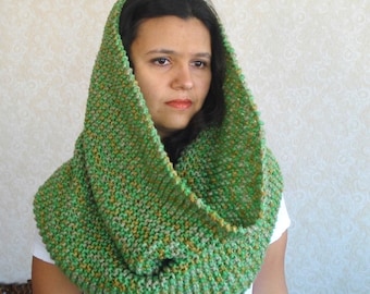 Huge Chunky Infinity Green wool Scarf Shawl, infinity cowl, christmas gifts for woman