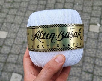 Altin Basak Gold lace thread,  100% Egyptian Cotton, 6 layer 100gr oya thread, Turkish crochet lace yarn, cotton thread size 50 white cream