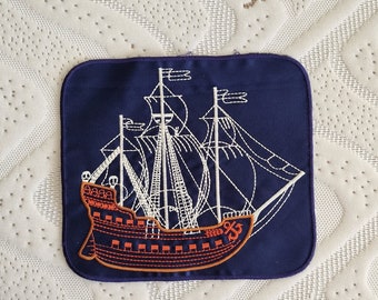 Ship desing applique patch pathwork for coat jeans, cutie patch embroidered sew on patch dark blue cute iron on patch size 17 x 15 cm