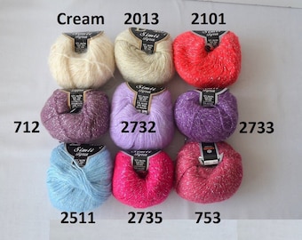 glitter wool yarn, Kartopu Loren Tiftik wool simli/lurex metallic acrylic and wool yarn 50g 1.76 oz, shawl yarn, mohair yarn with lurex