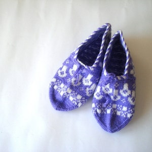 purple white knit women Slippers, home shoes, gifts for woman under 25 usd, adult booties , gifts for girls image 4