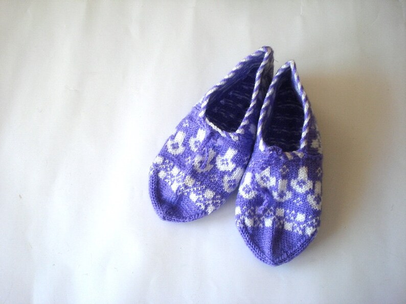 purple white knit women Slippers, home shoes, gifts for woman under 25 usd, adult booties , gifts for girls image 4