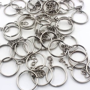 Silber Schlüsselbund Ringe, 10 20 50 100 Stück Schlüsselringe mit Kette, Schüttgut 20 mm Schlüsselanhänger Ring mit befestigter Kette, Spaltringe Schlüsselringe 0,79 Zoll