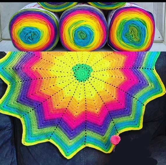 4 Skeins Lion Brand Mandala 206 Serpent Baby Cake Yarn, Rainbow