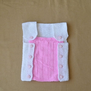 Knit baby vest, white pink acrylic yarn vest buttons, soft baby girl vest, knit 12 monthes vest, Knitted Sweater Vest, baby girl gifts
