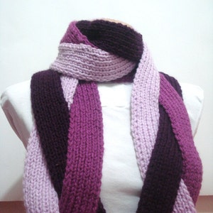 Lilac Maroon violet Long Fringe Hand knitted Womens Scarf, warm Chrismas gift ideas for woman, chunky winter womens scarf image 2