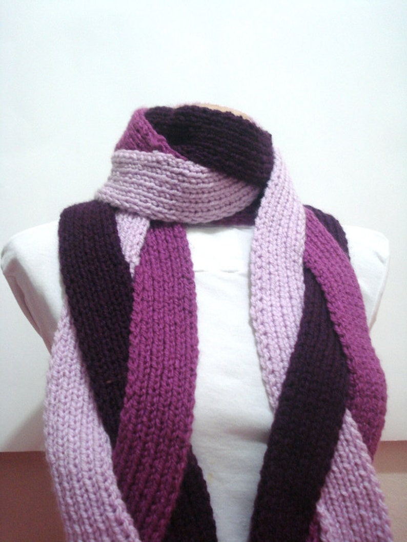 Lilac Maroon violet Long Fringe Hand knitted Womens Scarf, warm Chrismas gift ideas for woman, chunky winter womens scarf image 2