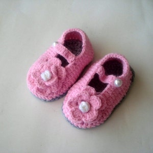 Mary Jane Shoes Crochet Baby Shoes Grey Pink Baby Booties - Etsy