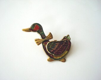 broche de canard colorée vintage des années 1990 couleur or