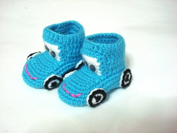 Crochet zapatos de bebé, azul turquesa coche botín zapato