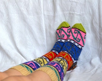women socks, hand knit socks, geometric socks, Turkish Socks legwarmers, Knee High Socks, christmas stockings, womens gifts, boot socks