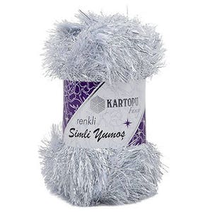 グリッターシルバーブラックホワイトまつげダズルメタリックグレーまつげヤーン、Kartopu Simli yumosまつげヤーン、グレーメタリックファンファーヤーン100グラム