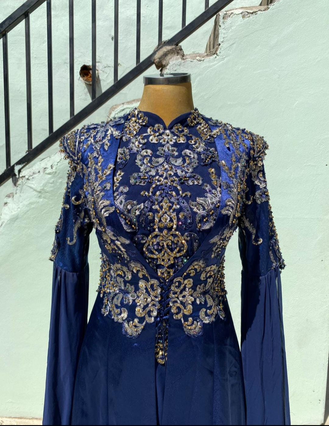 Traditional Vintage Dark Blue Bindalli, Ottaman Women Kaftan Hurem Queen Dress