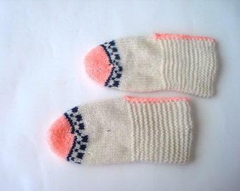 wool orchid pink and cream Turkish Slippers, girls home shoes, knitted home shoes, womens slippers socks size 5 - 5.5 - 6 - 6.5