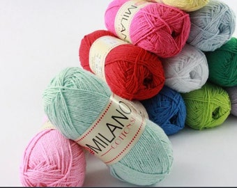 Hilo Milano Cotton Sport, Hilo Milano 100% Algodón para crochet, Hilo de manta de algodón de 100 gr, Hilo de algodón suave, Hilo de algodón para amigurumi