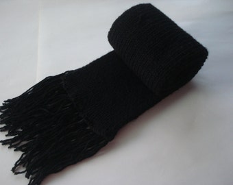 Black knit Mens winter Chunky scarf, thick scarves with fringe, gifts for  men women - Main Image