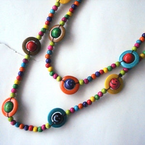 Wooden Beaded Necklace, neck wrap Gift for woman, colorful beaded necklace, girls womans rainbow necklace Christmas gifts