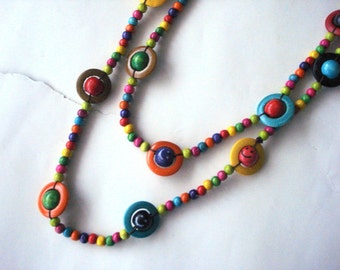 Wooden Beaded Necklace, neck wrap Gift for woman, colorful beaded necklace, girls womans rainbow necklace Christmas gifts
