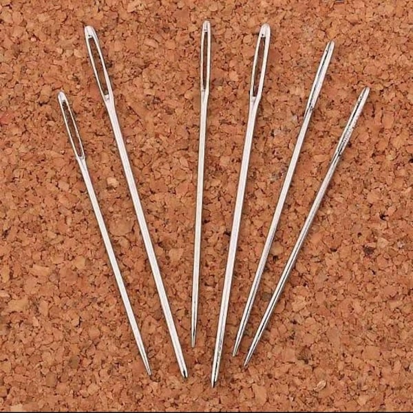 Metal Blunt embroidery needles pack of 6, blunt needles for leather, thick big large eye blunt sewing needles, metal wool tapestry needle