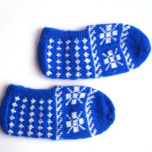 Blue white knit women slippers, crochet slippers, knit socks, authentic footwear
