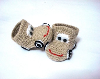 crochet baby shoes, cars Baby Booties, Cars beige cream brown, crochet baby booties 0 12 month baby, crochet baby shoes cars booties