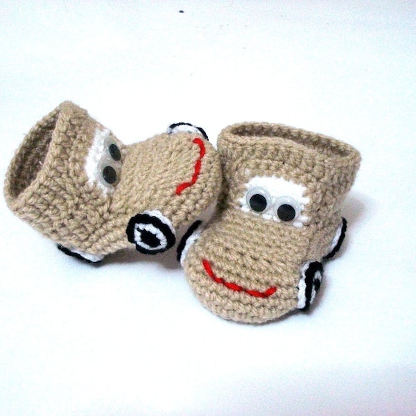 crochet baby shoes, cars Baby Booties, Cars beige cream brown, crochet baby booties 0 12 month baby, crochet baby shoes cars booties
