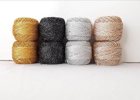 Crochet Metallic Thread, Crochet Lurex Yarns, Glitter Mercerized Cotton  Perle Size 5, Silver Gold Embroidery Thread, Lurex Amigurumi Yarn 