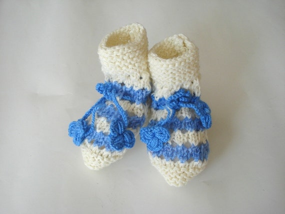 Crochet Baby Socks Blue Cream Baby Booties Baby Shoes Baby Boy