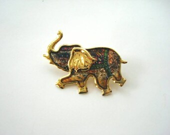 broche d’éléphant colorée vintage des années 1990 couleur or