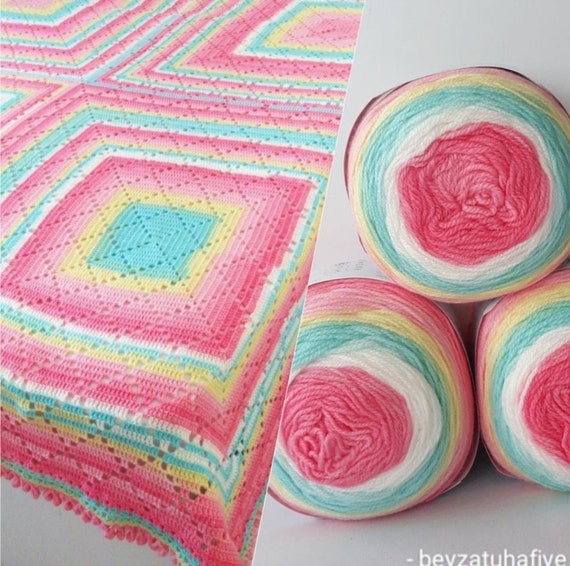 3 Skeins Madame Zimbul Cake Yarn, Sweet Roll Yarn 150 Gr, Rainbow