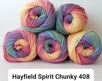 5 skeins Chunky wool yarn, Hayfield Spirit Chunky 400 402 403 408 407 406 lion Brand Ice cream helado rainbow yarn