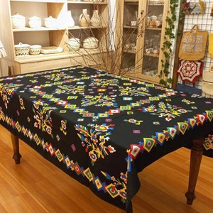 Ethnic Table Cloth Square, Traditional Turkish 59&quot; x 59&quot; tablecloth, Colourful Anatolian Kurdish Nomad Fabric throw, Ethnic Home Decor