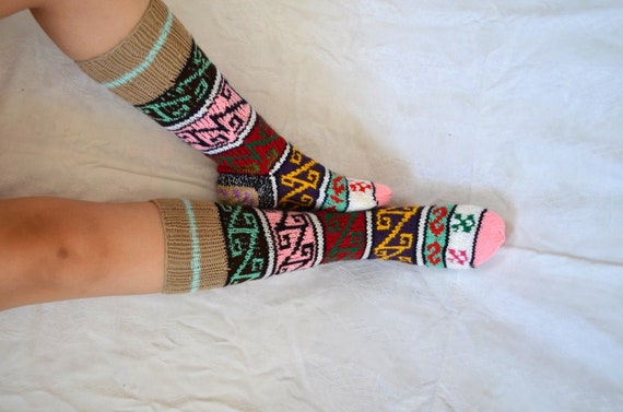 Knit Knee High Dance Socks, Athletic Pilates Socks, Knit women Leg Warmers, colorful Yoga Socks