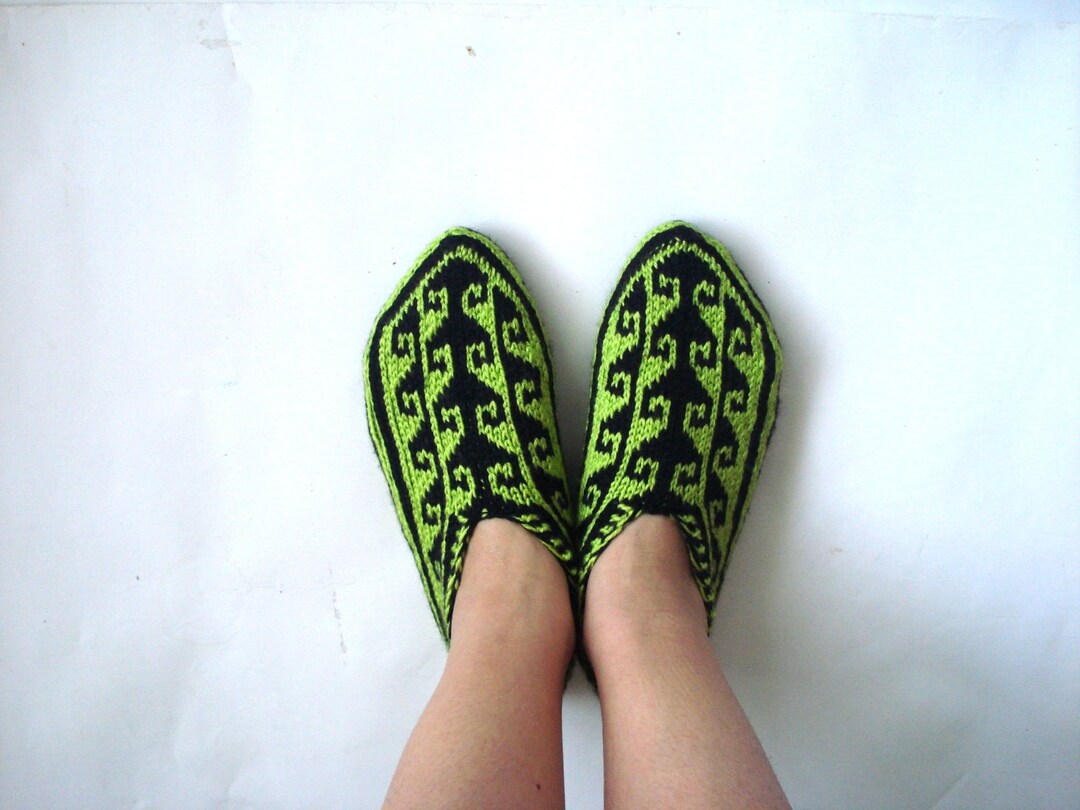 Knit Womens Slippers, Olive Green Black Traditional Turkish Slippers, Gift  Ideas for Moms Grandma, Womens Boho Gifts