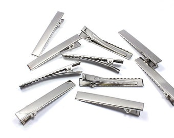 Silver Metal Alligator Hair Clips with Teeth, 45mm, 10pcs