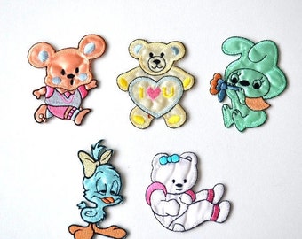 Pathwork de parche de aplicación de animales para niños, lindo parche de oso animal de dibujos animados bordado coser en parche 5 piezas conjunto lindo parche de hierro en coser en parche