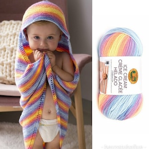 Lion Brand Ice Cream Yarn, acrylic colorful yarn 100g, Knitting rainbow Yarn, baby yarn, lion brans baby yarn ice cream creme glacee helado
