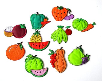 Juego de parches de apliques de frutas vegetales para niños, parche lindo bordado coser en parche naranja verde lindo parche hierro en costura en parche