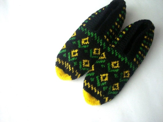 Gebreide sloffen geel groen zwart hand Turkse sokken - Etsy Nederland