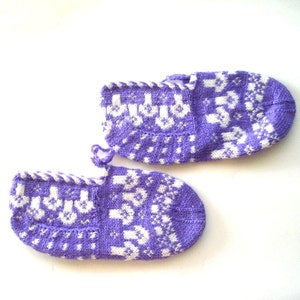 purple white knit women Slippers, home shoes, gifts for woman under 25 usd, adult booties , gifts for girls image 2