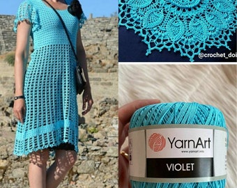 YarnArt Violet mercerized cotton yarn, mercerize fiber, spring summer cotton crochet thread 50gr/1.7oz , cotton lace thread